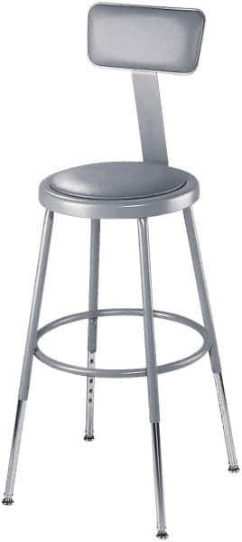 NPS - 16-3/4" Wide x 20-1/2" Deep x 44 to 53-1/2" High, Standard Base, Adjustable Seat Stool - Vinyl Seat, Gray - Apex Tool & Supply
