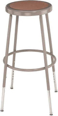 NPS - 16-3/4" Wide x 18-1/2" Deep x 31 to 39" High, Standard Base, Adjustable Height Stool - Hardboard Seat, Gray and Brown - Apex Tool & Supply