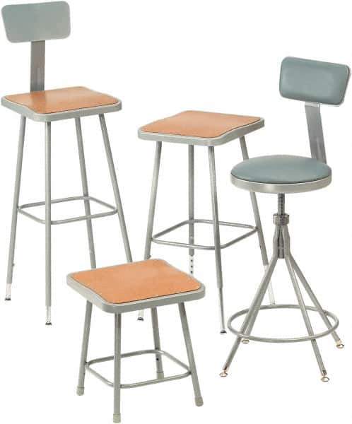 NPS - 16-3/4" Wide x 20" Deep x 31 to 39" High, Standard Base, Adjustable Seat Stool - Hardboard Seat, Gray and Brown - Apex Tool & Supply