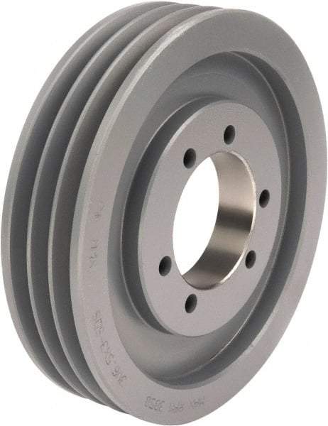 TB Wood's - 3 Groove, 1/2 to 1-15/16 Bore Diam, 6.35" Outside Diam, QD Bushed V Belt Sheave - 5.6 A Diam Belt Pitch - Apex Tool & Supply