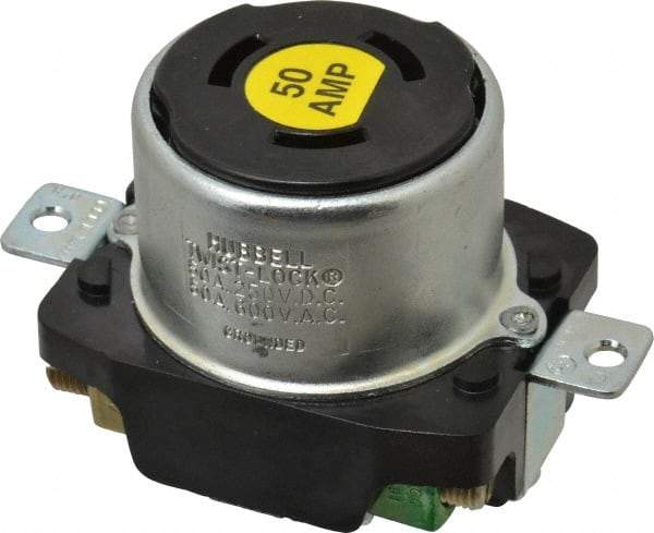 Hubbell Wiring Device-Kellems - 250 VDC, 600 VAC, 50 Amp, Self Grounding Receptacle - 3 Poles, 4 Wire, Female End, Black - Apex Tool & Supply