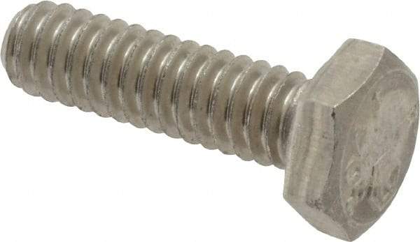 Made in USA - 1/4-20 UNC, 7/8" Length Under Head Hex Head Cap Screw - Grade 18-8 Stainless Steel, Uncoated, 7/16" Hex - Apex Tool & Supply