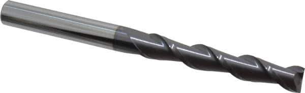 Accupro - 1/2", 3" LOC, 1/2" Shank Diam, 6" OAL, 2 Flute, Solid Carbide Square End Mill - Single End, AlTiN Finish, Spiral Flute, 40° Helix, Centercutting, Right Hand Cut, Right Hand Flute - Apex Tool & Supply