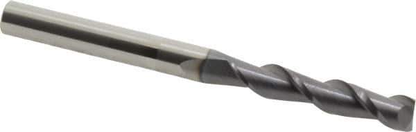Accupro - 1/4", 1-1/4" LOC, 1/4" Shank Diam, 3" OAL, 2 Flute, Solid Carbide Square End Mill - Single End, AlTiN Finish, Spiral Flute, 40° Helix, Centercutting, Right Hand Cut, Right Hand Flute - Apex Tool & Supply