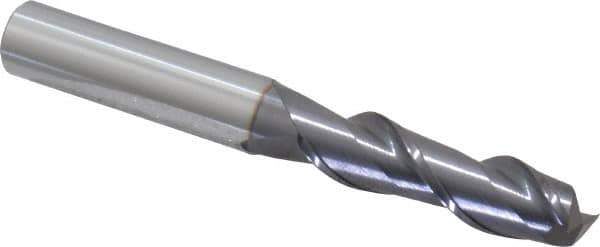Accupro - 3/8", 1-3/8" LOC, 3/8" Shank Diam, 3" OAL, 2 Flute, Solid Carbide Square End Mill - Single End, AlTiN Finish, Spiral Flute, 40° Helix, Centercutting, Right Hand Cut, Right Hand Flute - Apex Tool & Supply