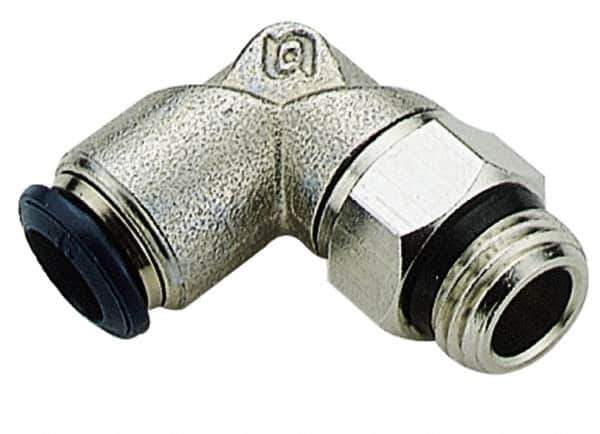 Alpha Technologies - 5/16" Outside Diam, 3/8 Universal Thread, Nickel Plated Brass Push-to-Connect Male Swivel Elbow - 250 Max psi, Tube to Universal Thread Connection, Buna O-Ring - Apex Tool & Supply