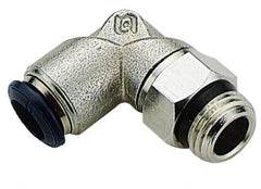 Alpha Technologies - 5/16" Outside Diam, 3/8 Universal Thread, Nickel Plated Brass Push-to-Connect Male Swivel Elbow - 250 Max psi, Tube to Universal Thread Connection, Buna O-Ring - Apex Tool & Supply