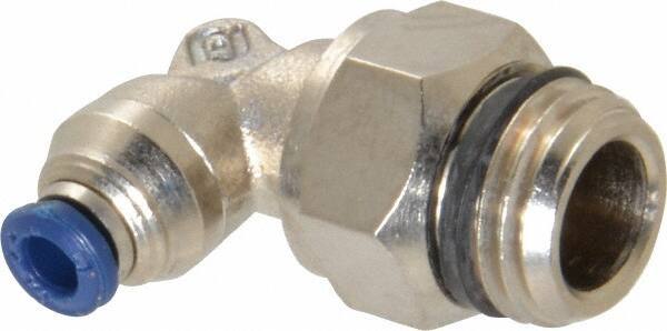 Alpha Technologies - 1/8" Outside Diam, 1/4 Universal Thread, Nickel Plated Brass Push-to-Connect Male Swivel Elbow - 250 Max psi, Tube to Universal Thread Connection, Buna O-Ring - Apex Tool & Supply
