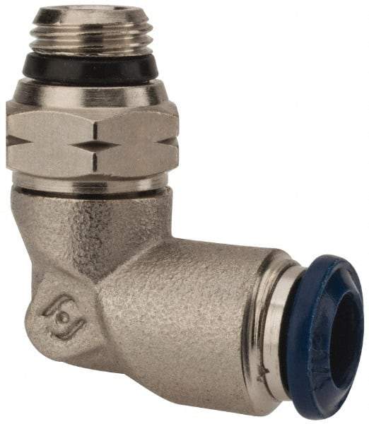 Alpha Technologies - 1/4" Outside Diam, 1/8 Universal Thread, Nickel Plated Brass Push-to-Connect Male Swivel Elbow - 250 Max psi, Tube to Universal Thread Connection, Buna O-Ring - Apex Tool & Supply