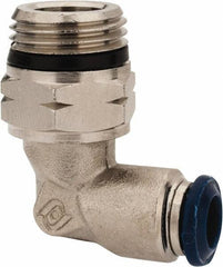 Alpha Technologies - 1/4" Outside Diam, 3/8 Universal Thread, Nickel Plated Brass Push-to-Connect Male Swivel Elbow - 250 Max psi, Tube to Universal Thread Connection, Buna O-Ring - Apex Tool & Supply