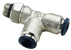 Alpha Technologies - 1/2" Outside Diam, 1/4 Universal Thread, Nickel Plated Brass Push-to-Connect Male Swivel Run Tee - 250 Max psi, Tube to Universal Thread Connection, Buna O-Ring - Apex Tool & Supply