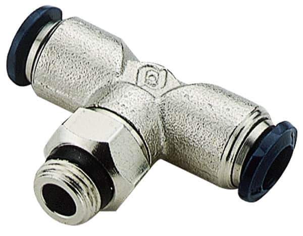 Alpha Technologies - 1/2" Outside Diam, 3/8 Universal Thread, Nickel Plated Brass Push-to-Connect Male Swivel Branch Tee - 250 Max psi, Tube to Universal Thread Connection, Buna O-Ring - Apex Tool & Supply