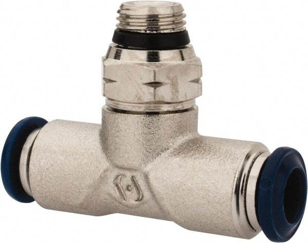 Alpha Technologies - 1/4" Outside Diam, 1/8 Universal Thread, Nickel Plated Brass Push-to-Connect Male Swivel Branch Tee - 250 Max psi, Tube to Universal Thread Connection, Buna O-Ring - Apex Tool & Supply