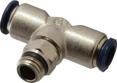 Alpha Technologies - 3/8" Outside Diam, 1/4 Universal Thread, Nickel Plated Brass Push-to-Connect Male Swivel Branch Tee - 250 Max psi, Tube to Universal Thread Connection, Buna O-Ring - Apex Tool & Supply
