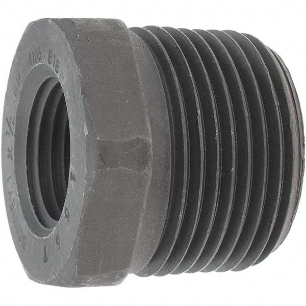 Made in USA - Size 1 x 1/2", Class 3,000, Forged Carbon Steel Black Pipe Hex Bushing - 3,000 psi, Threaded End Connection - Apex Tool & Supply