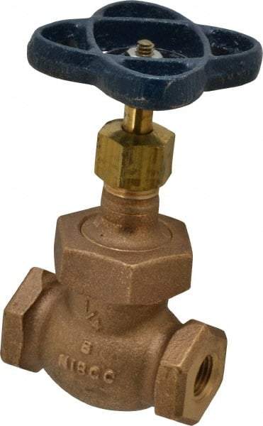 NIBCO - 1/4" Pipe, Threaded Ends, Bronze Integral Globe Valve - PTFE Disc, Screw-In Bonnet, 200 psi WOG, 125 psi WSP, Class 125 - Apex Tool & Supply
