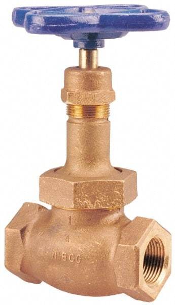 NIBCO - 1/4" Pipe, Threaded Ends, Bronze Renewable Full Plug Disc Globe Valve - Alloy Threads Disc, Union Bonnet, 400 psi WOG, 200 psi WSP, Class 200 - Apex Tool & Supply
