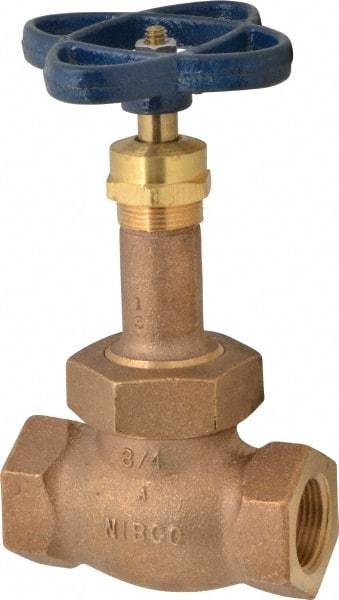 NIBCO - 3/4" Pipe, Threaded Ends, Bronze Renewable Full Plug Disc Globe Valve - Alloy Threads Disc, Union Bonnet, 400 psi WOG, 200 psi WSP, Class 200 - Apex Tool & Supply