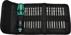 Wera - 17 Piece, 1/4" Drive Screwdriver Power Bit Set - #1, #2 & #3 Phillips, 3 to 6mm Hex, Tamperproof TR10 to TR30 Torx, #1, #2 & #3 Pozidriv, 1.0x5.5mm Slotted - Apex Tool & Supply