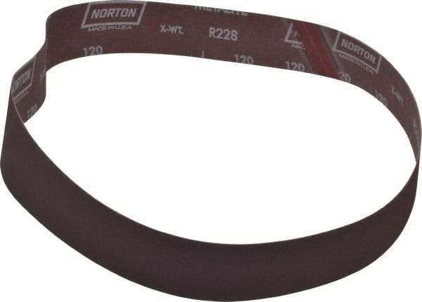Norton - 2" Wide x 42" OAL, 120 Grit, Aluminum Oxide Abrasive Belt - Aluminum Oxide, Fine, Coated, Series R228 - Apex Tool & Supply