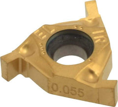 Carmex - 0.05516IR/EL Grade BXC, 0.055" Cutting Width Carbide Grooving Insert - 0.071" Max Depth of Cut, Internal Right/External Left, 0.004" Corner Radius, TiN Finish - Apex Tool & Supply
