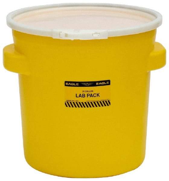 Eagle - 20 Gallon Capacity, Plastic Lever Lock, Yellow Lab Pack - 5 Gallon Container, Polyethylene, 88 Lb. Capacity, UN 1H2/X40/S Listing - Apex Tool & Supply