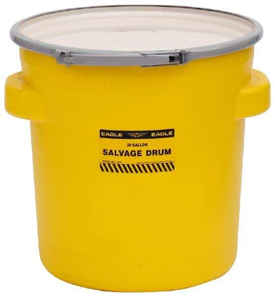 Eagle - 20 Gallon Capacity, Metal Lever Lock, Yellow Salvage Drum - 5 Gallon Container, 165 Lb. Capacity, Polyethylene, UN 1H2/X75/S Listing - Apex Tool & Supply