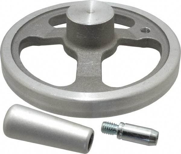 Jergens - 6", 3 Spoke Offset Handwheel with Handle - 1-1/2" Hub, Aluminum Alloy, Plain Finish - Apex Tool & Supply