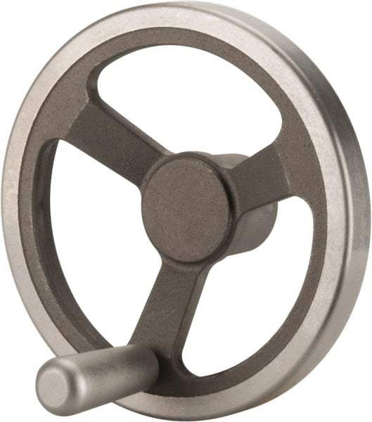 Jergens - 8", 3 Spoke Offset Handwheel with Handle - 2" Hub, Aluminum Alloy, Plain Finish - Apex Tool & Supply