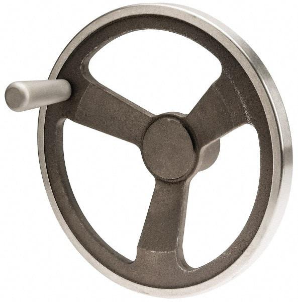 Jergens - 12", 3 Spoke Offset Handwheel with Handle - 2-1/2" Hub, Aluminum Alloy, Plain Finish - Apex Tool & Supply