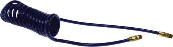 Coilhose Pneumatics - 1/4" ID, 1/4 Thread, 15' Long, Blue Polyurethane Coiled & Self Storing Hose - 125 Max psi, Male Swivel x Male Swivel - Apex Tool & Supply