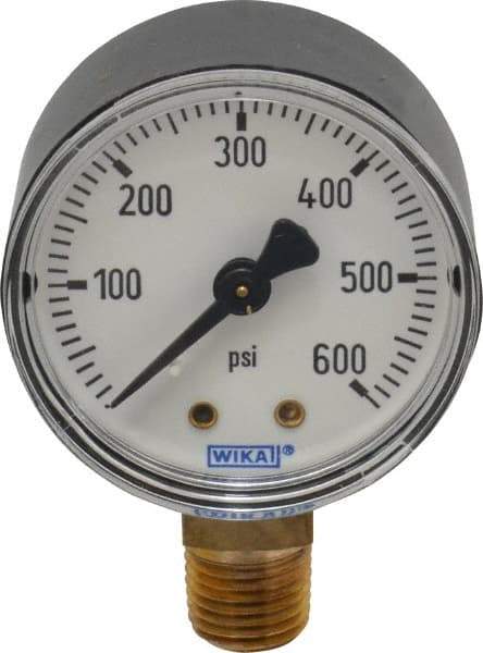 Wika - 2" Dial, 1/4 Thread, 0-600 Scale Range, Pressure Gauge - Lower Connection Mount, Accurate to 3-2-3% of Scale - Apex Tool & Supply
