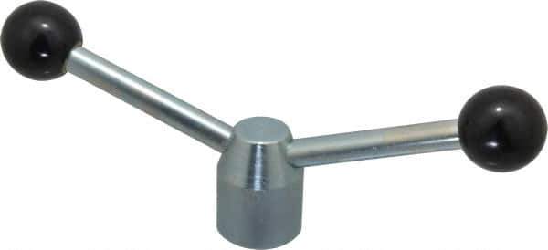 Jergens - 2 Offset Arms, 5/8-11 Inch Hole, Cadmium Plated, Tapped Clamping Handle - 15/16 Inch Deep Hole, 1/2 Inch Arm Diameter, 1-1/2 Inch Hub Diameter, 1-3/8 Inch Ball Diameter - Apex Tool & Supply