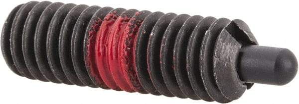 Jergens - 5/16-18, 1" Thread Length, 3/16" Plunger Projection, Steel Threaded Spring Plunger - 0.135" Max Plunger Diam, 1" Plunger Length, 3 Lb Init End Force, 15 Lb Final End Force, 5/32" Hex - Apex Tool & Supply
