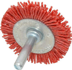 Value Collection - 2" OD, 1/4" Shank Diam, Crimped Nylon Wheel Brush - 1/4" Face Width, 5/16" Trim Length, 4,500 RPM - Apex Tool & Supply