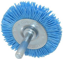Value Collection - 2" OD, 1/4" Shank Diam, Crimped Nylon Wheel Brush - 1/4" Face Width, 5/16" Trim Length, 4,500 RPM - Apex Tool & Supply
