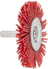 Value Collection - 2-3/8" OD, 1/4" Shank Diam, Crimped Nylon Wheel Brush - 1/4" Face Width, 5/16" Trim Length, 4,500 RPM - Apex Tool & Supply