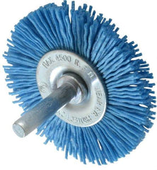 Value Collection - 2-3/8" OD, 1/4" Shank Diam, Crimped Nylon Wheel Brush - 1/4" Face Width, 5/16" Trim Length, 4,500 RPM - Apex Tool & Supply