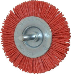 Value Collection - 3" OD, 1/4" Shank Diam, Crimped Nylon Wheel Brush - 1/4" Face Width, 5/16" Trim Length, 4,500 RPM - Apex Tool & Supply