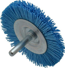 Value Collection - 3" OD, 1/4" Shank Diam, Crimped Nylon Wheel Brush - 1/4" Face Width, 5/16" Trim Length, 4,500 RPM - Apex Tool & Supply