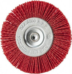 Value Collection - 4" OD, 1/4" Shank Diam, Crimped Nylon Wheel Brush - 1/4" Face Width, 5/16" Trim Length, 4,500 RPM - Apex Tool & Supply