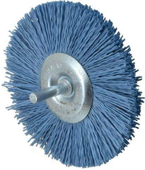 Value Collection - 4" OD, 1/4" Shank Diam, Crimped Nylon Wheel Brush - 1/4" Face Width, 5/16" Trim Length, 4,500 RPM - Apex Tool & Supply