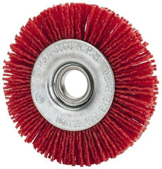 Value Collection - 3" OD, 1/2" Shank Diam, 1/2" Arbor Hole, Crimped Nylon Wheel Brush - 3/8" Face Width, 5/16" Trim Length, 4,500 RPM - Apex Tool & Supply