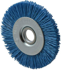 Value Collection - 3" OD, 1/2" Shank Diam, 1/2" Arbor Hole, Crimped Nylon Wheel Brush - 3/8" Face Width, 5/16" Trim Length, 4,500 RPM - Apex Tool & Supply
