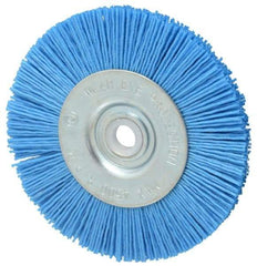 Value Collection - 4" OD, 1/2" Shank Diam, 1/2" Arbor Hole, Crimped Nylon Wheel Brush - 1/2" Face Width, 5/16" Trim Length, 4,500 RPM - Apex Tool & Supply