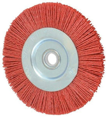 Value Collection - 5" OD, 5/8" Shank Diam, 5/8" Arbor Hole, Crimped Nylon Wheel Brush - 5/16" Face Width, 5/16" Trim Length, 3,750 RPM - Apex Tool & Supply
