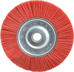 Value Collection - 6" OD, 5/8" Shank Diam, 5/8" Arbor Hole, Crimped Nylon Wheel Brush - 5/16" Face Width, 5/16" Trim Length, 3,750 RPM - Apex Tool & Supply