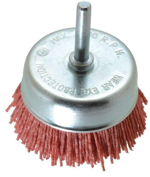 Value Collection - 3" Diam, 1/4" Hole Size Straight Wire Nylon Cup Brush - Coarse Grade, 4,500 Max RPM - Apex Tool & Supply