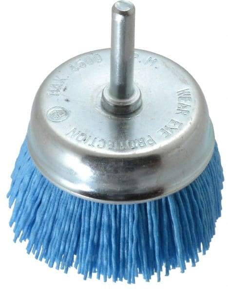 Value Collection - 3" Diam, 1/4" Hole Size Straight Wire Nylon Cup Brush - Fine Grade, 4,500 Max RPM - Apex Tool & Supply