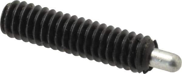 Jergens - 1/4-20, 1" Thread Length, 3/16" Plunger Projection, Steel Threaded Spring Plunger - 0.119" Max Plunger Diam, 1" Plunger Length, 1 Lb Init End Force, 4 Lb Final End Force, 1/8" Hex - Apex Tool & Supply